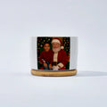 Custom Christmas Photo Ceramic Flower Pot with Wooden Base – Elegant Home Decor