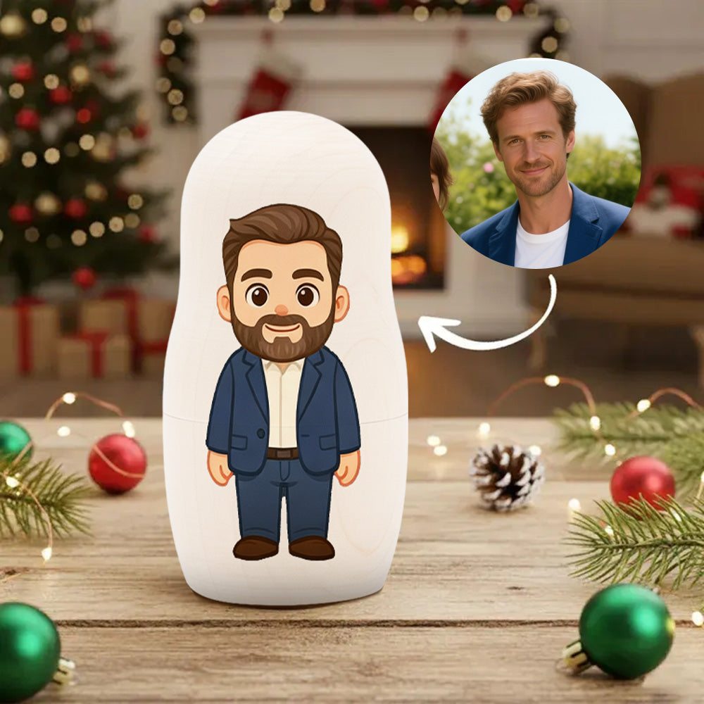 Personalized Portrait Nesting Doll Custom Photo Family Portrait Cartoon Style Gift Photo Christmas Gift