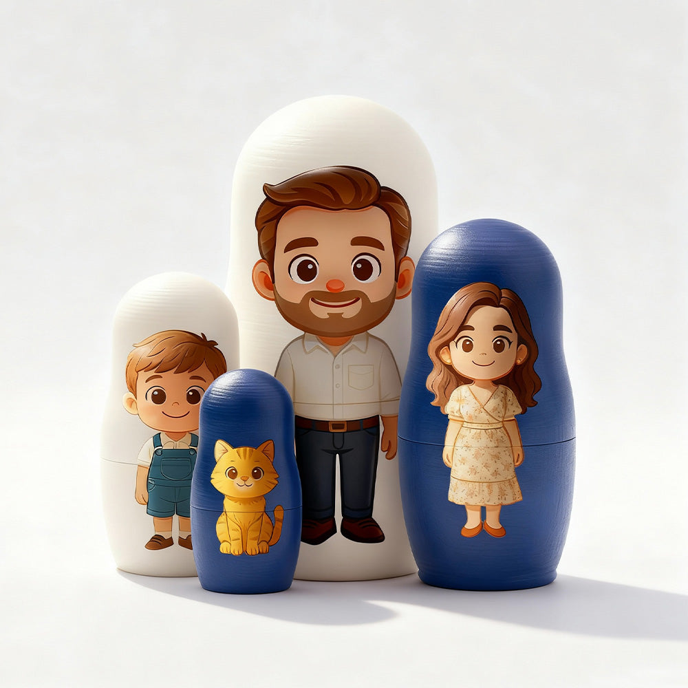 Personalized Portrait Nesting Doll Custom Photo Family Portrait Cartoon Style Gift Photo Christmas Gift