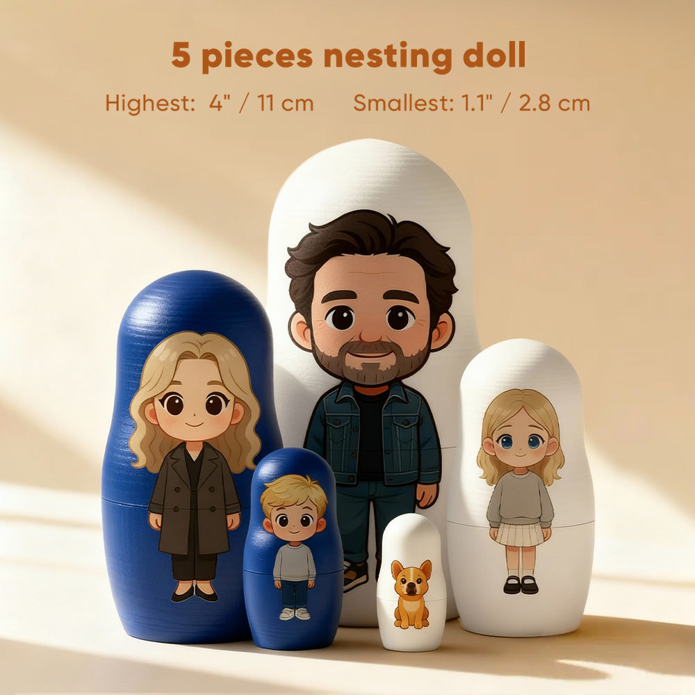 Personalized Portrait Nesting Doll Custom Photo Family Portrait Cartoon Style Gift Photo Christmas Gift