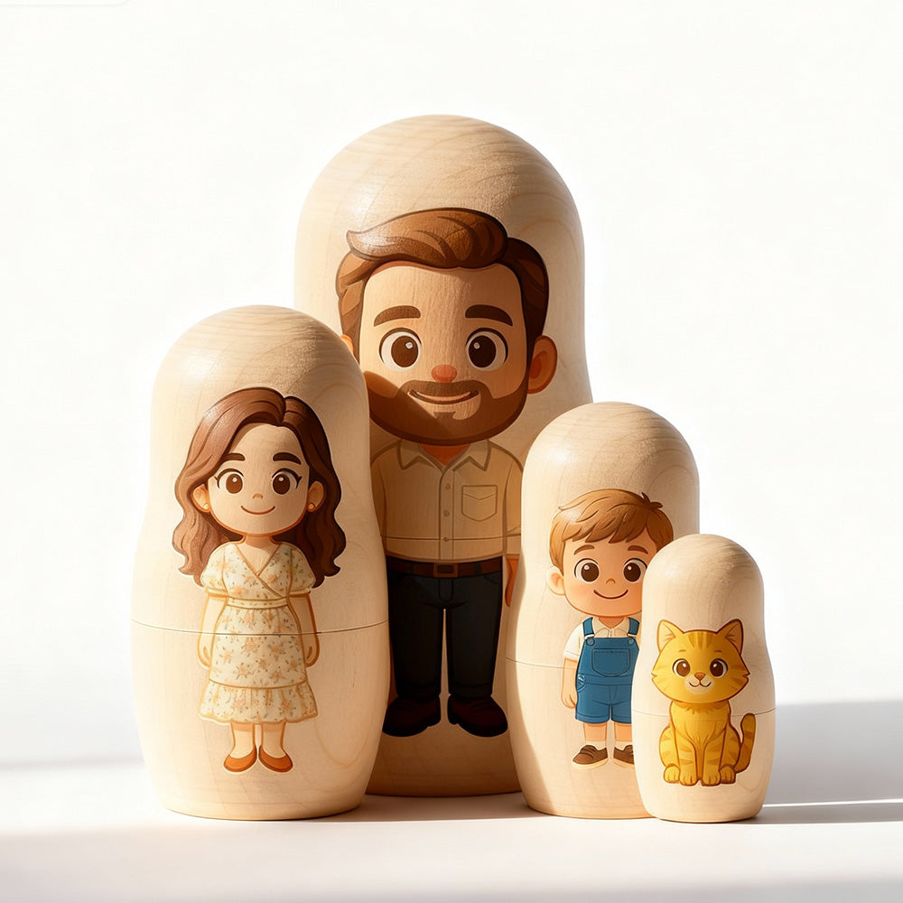 Personalized Portrait Nesting Doll Custom Photo Family Portrait Cartoon Style Gift Photo Christmas Gift