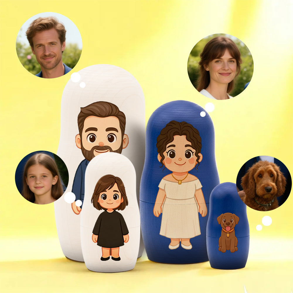 Personalized Portrait Nesting Doll Custom Photo Family Portrait Cartoon Style Gift Photo Christmas Gift